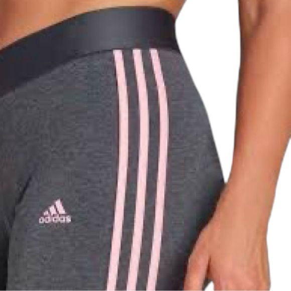 ADIDAS Athletic High Rise Activewear Tights Heather Grey Pink 3 Stripe SIZE XS - Picture 7 of 13